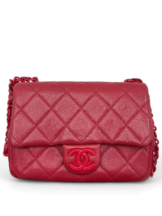 Chanel Square Incognito Mini So Red Caviar Red Hardware