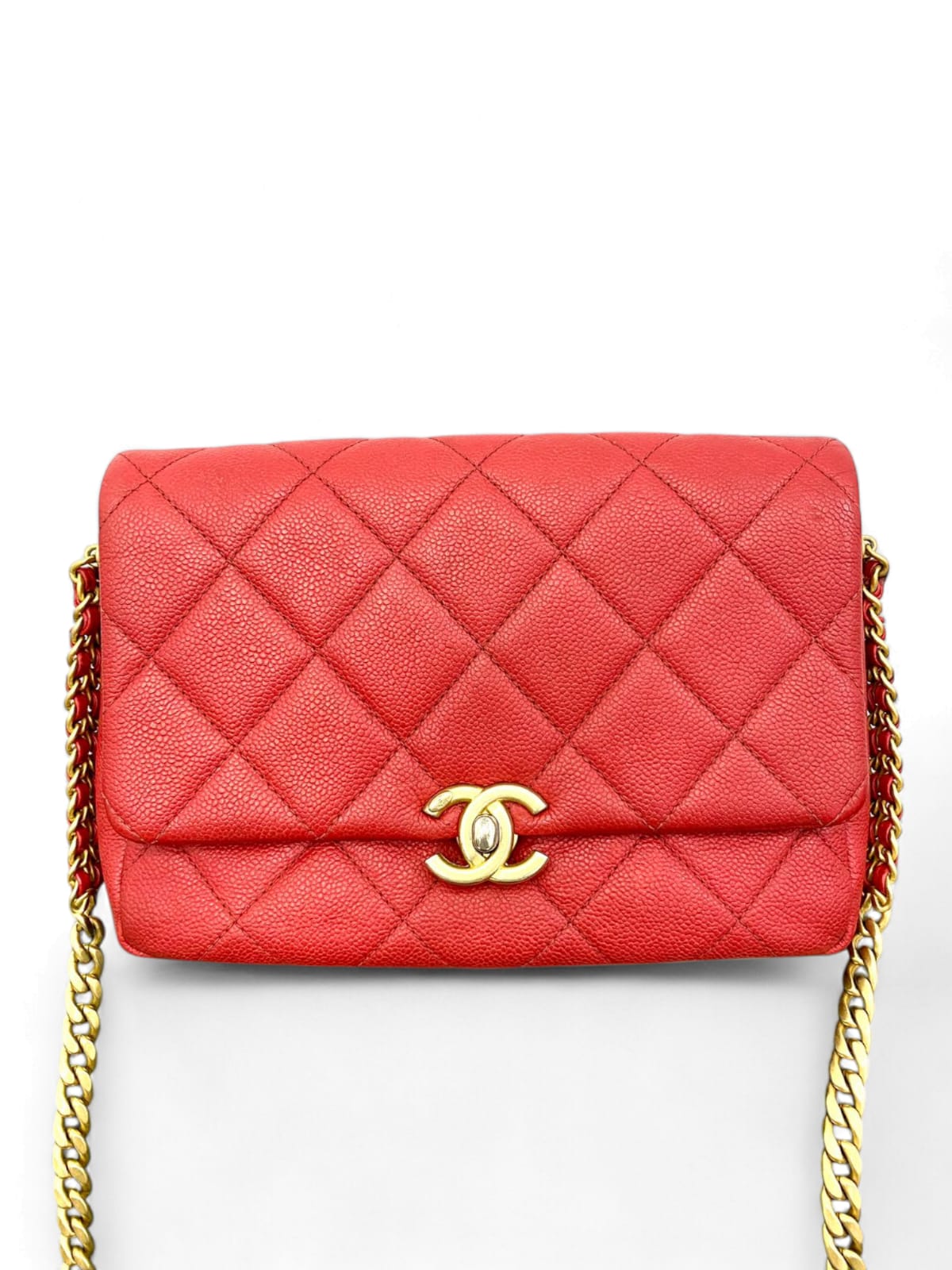 Chanel Melody Chain Flap Small Red Caviar AGHW 22P