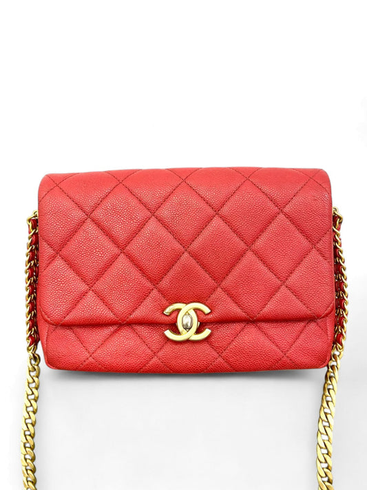 Chanel Melody Chain Flap Small Red Caviar AGHW 22P