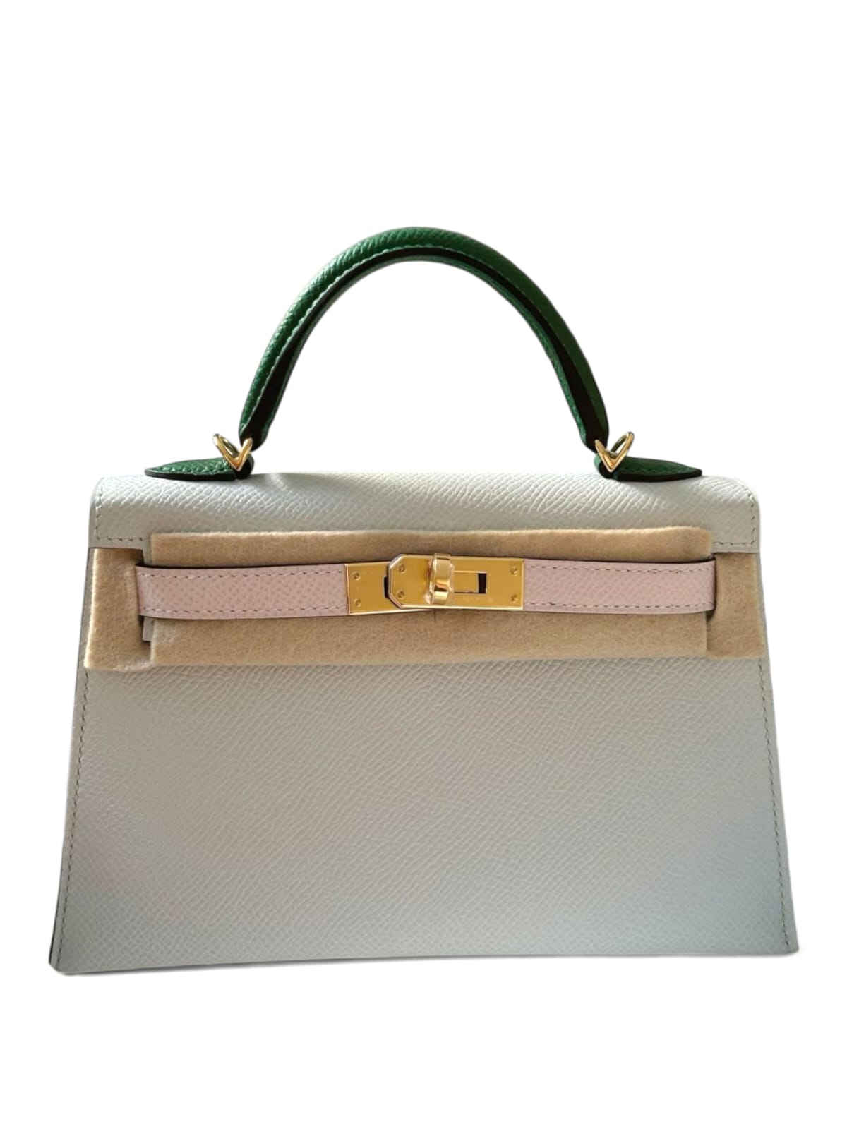 Hermes Kelly Sellier 20 Tricolor Gris Platinum Mauve Pale Vert Moyen Epsom GHW