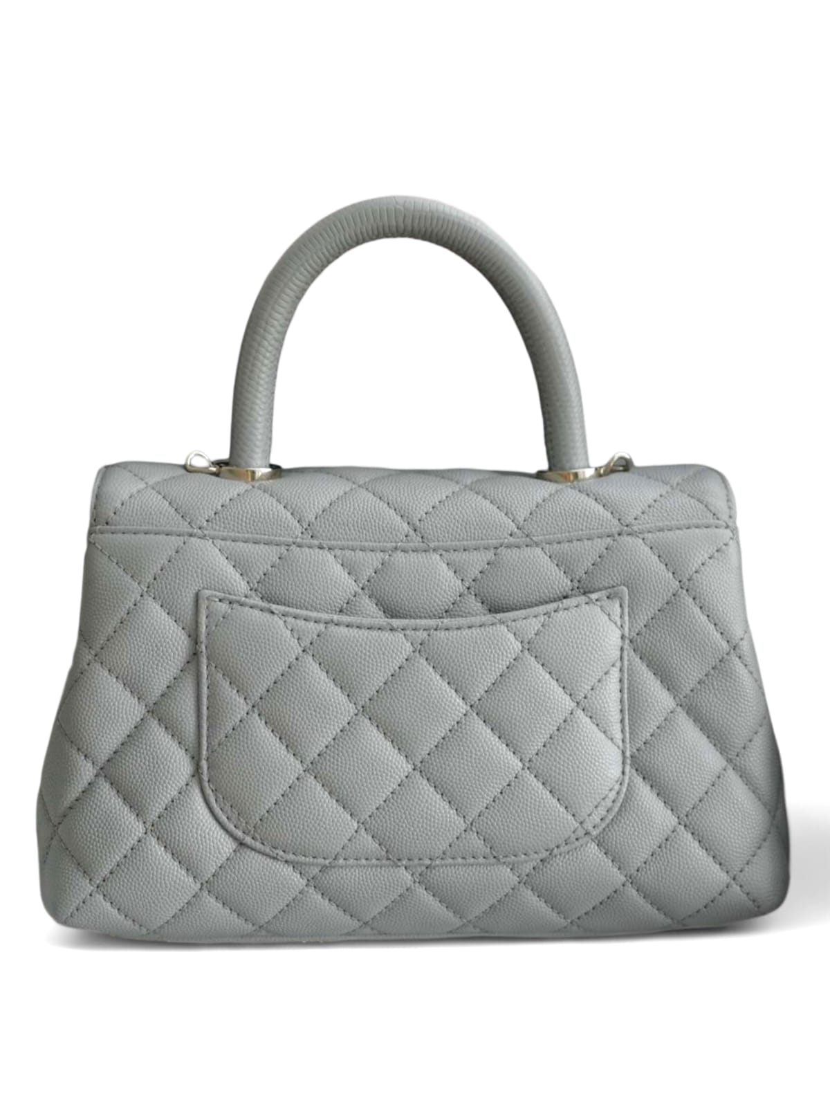 Chanel Coco Handle Lizard  9.5 Small Grey Caviar LGHW