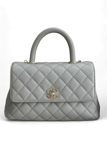 Chanel Coco Handle Lizard  9.5 Small Grey Caviar LGHW