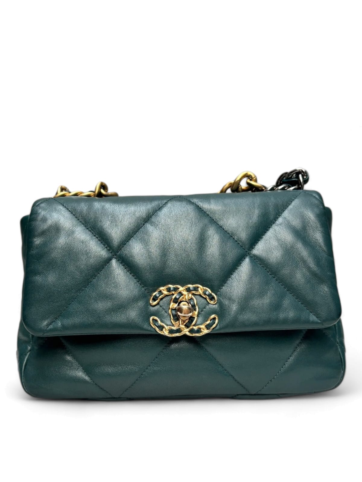 Chanel C19 Small Dark Green Goastskin AGHW