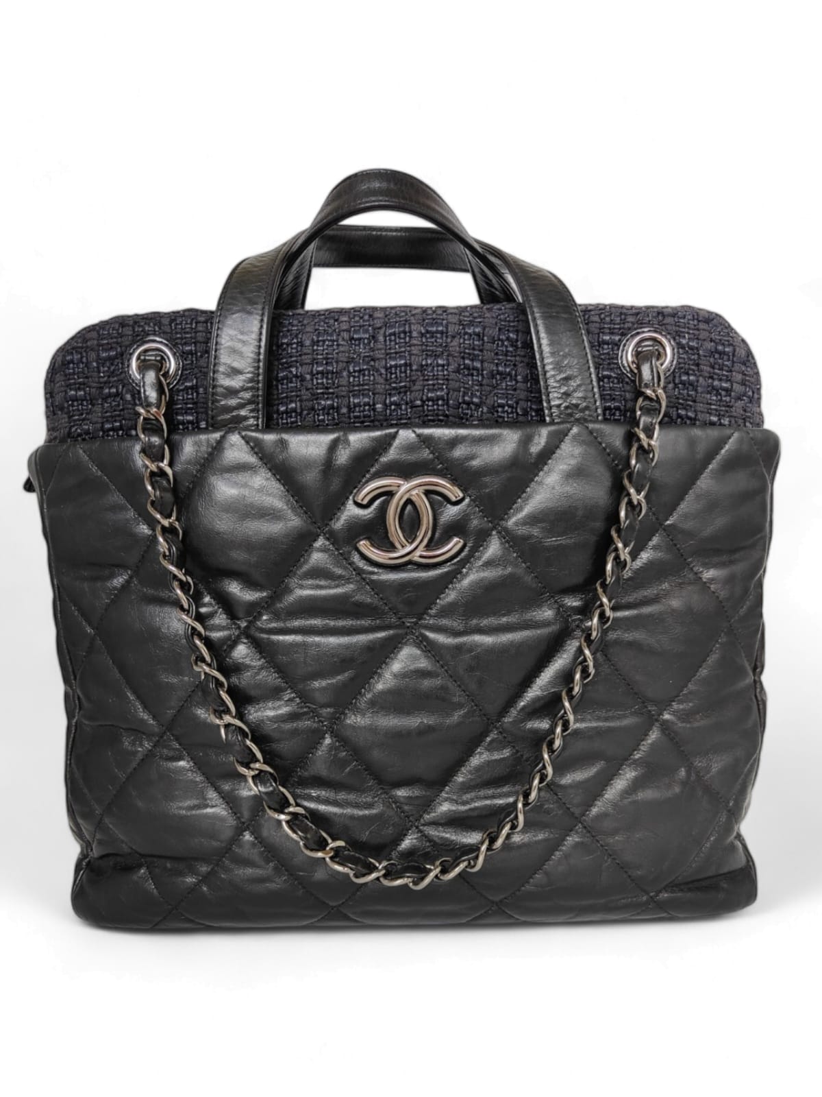 Chanel Portobello Tote Black Calfskin and Tweed Small SHW