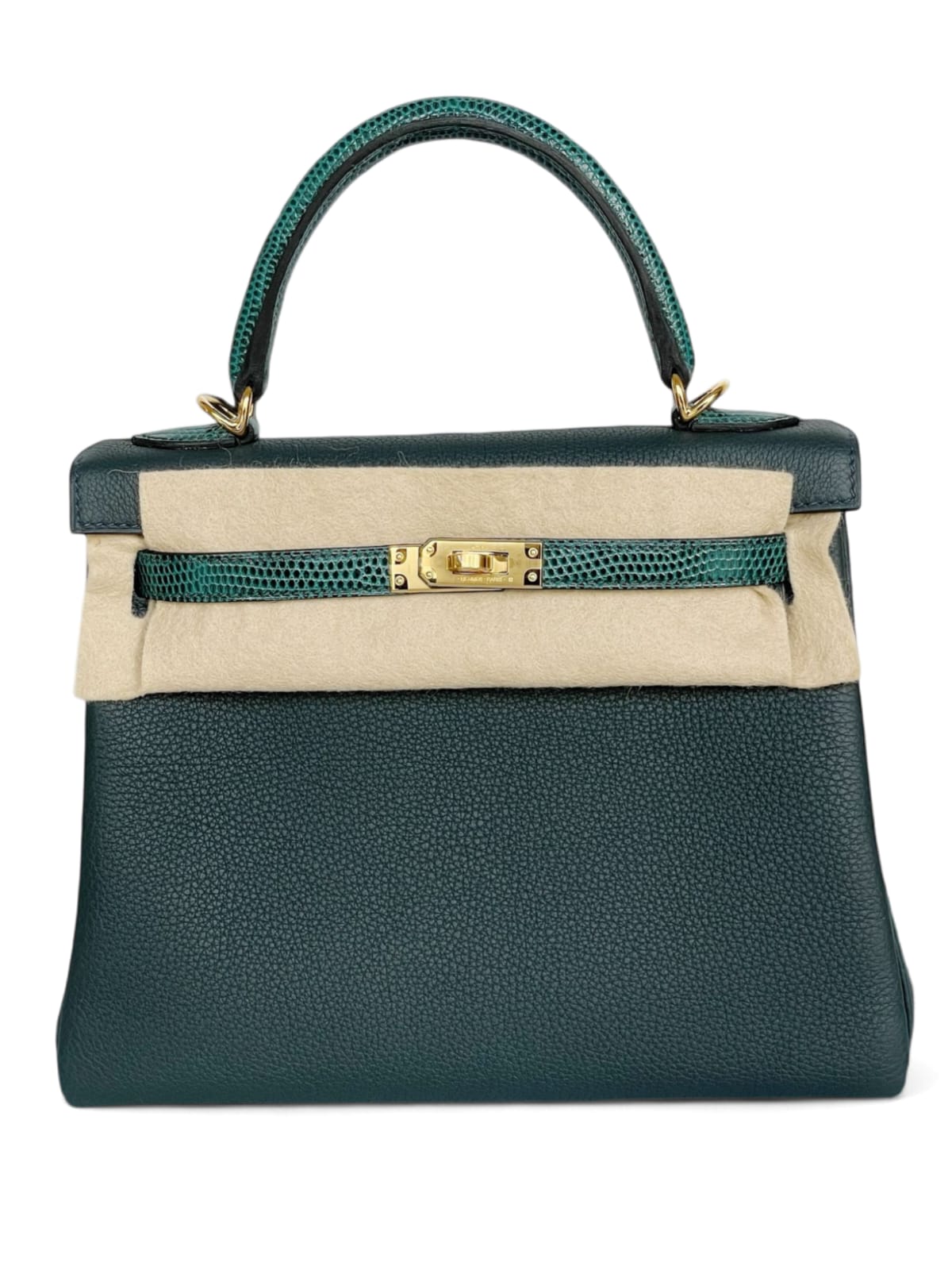 Hermes Kelly Retourne 25 Vert Rousseau Touch Lizard Vert Cypress Togo GHW