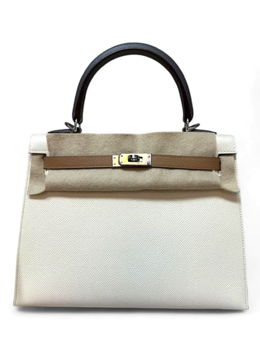 Hermes Kelly Sellier 25 Tricolor Nata Chai Gris Meyer Epsom PHW