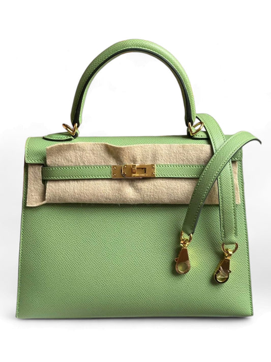 Hermes Kelly Sellier 25 Vert Criquet Epsom GHW