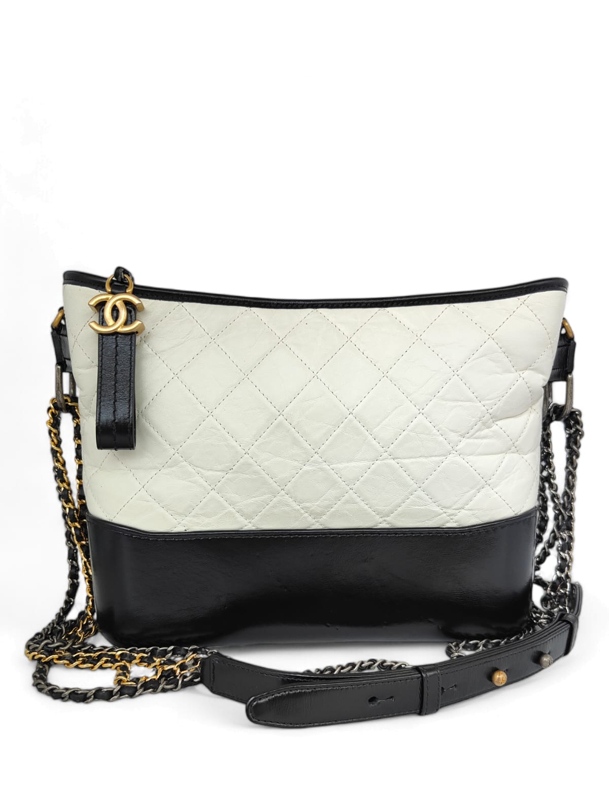 Chanel Gabrielle Medium White/ Black Calfskin RHW & AGHW