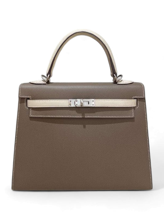 Hermes Kelly Sellier 25 HSS Etoupe Craie Epsom Brushed Palladium Hardware