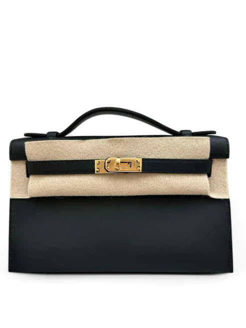 Hermes Kelly Pochette Noir Swift GHW