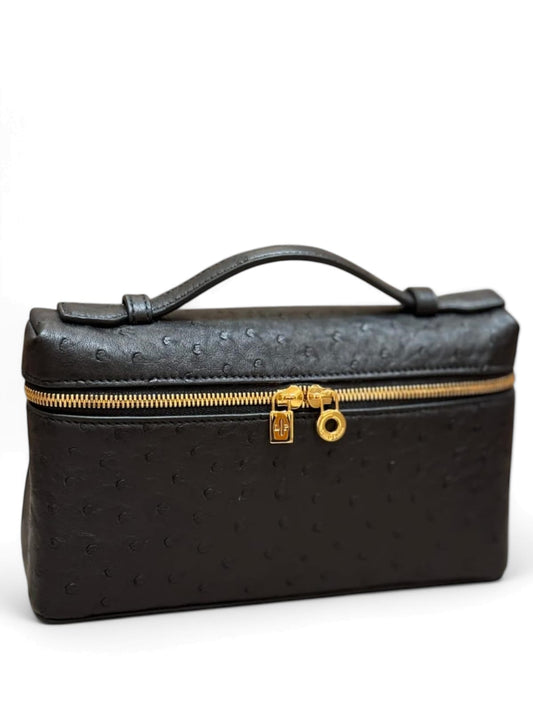 Loro Piana L19 Extra Pocket Bag Black Ostrich GHW