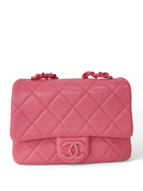 Chanel Flap Bag Square Pink Caviar Matte Pink Hardware