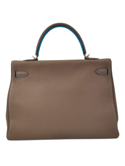 Hermes Kelly Retourne 35 Etoupe Blue Azteque Clemence Eclat PHW