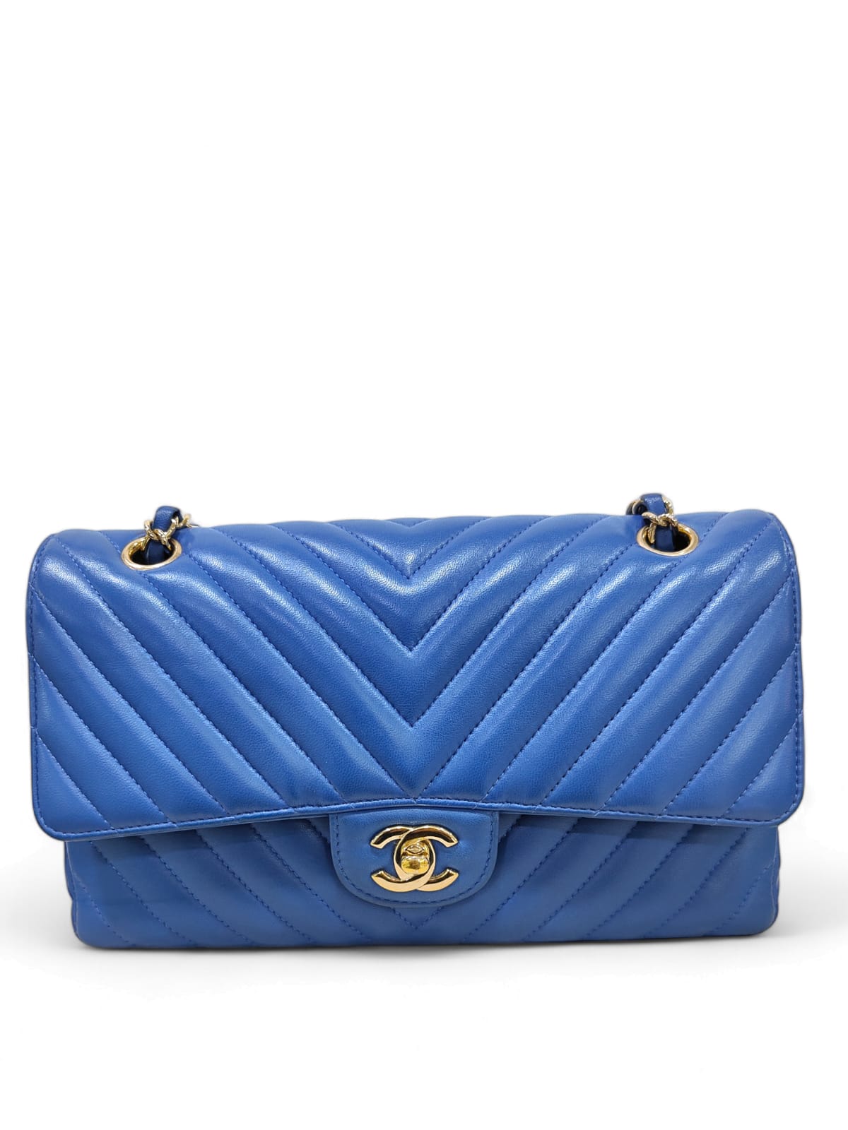 Chanel Chevron Medium Blue Lambskin LGHW