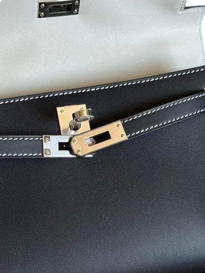 Hermes Kelly Pochette Noir Inside Gris Perle Stitches Swift PHW
