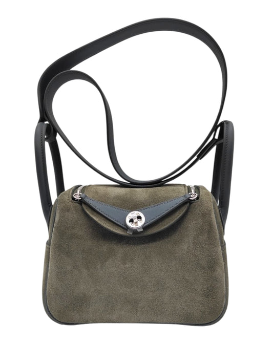 Hermes Lindy Mini II Veau Grizzly Veau Swift Sable Gris Vert Mangrove PHW