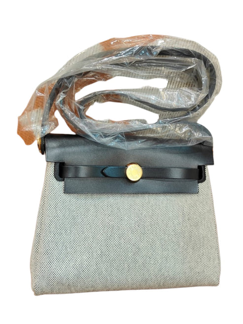 Hermes Herbag Mini Ecru Black Canvas GHW
