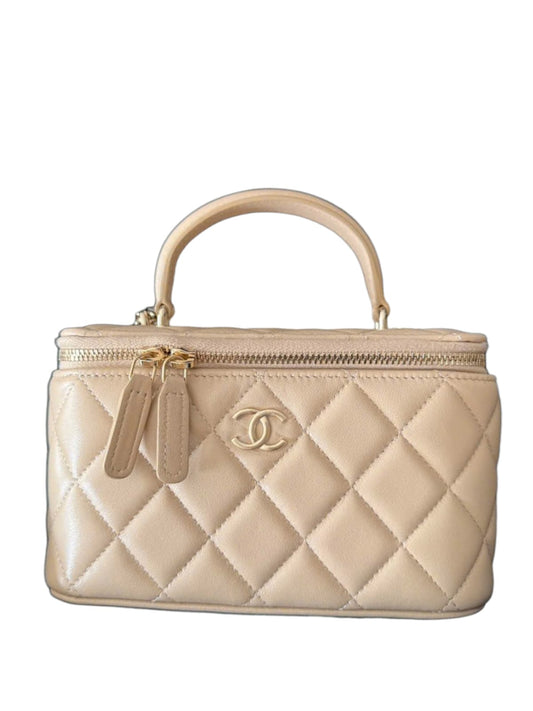 Chanel Vanity Top Handle  Beige Lambskin LGHW
