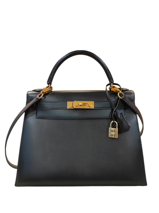 Hermes Kelly Sellier 28 Vintage Noir Box Calf GHW