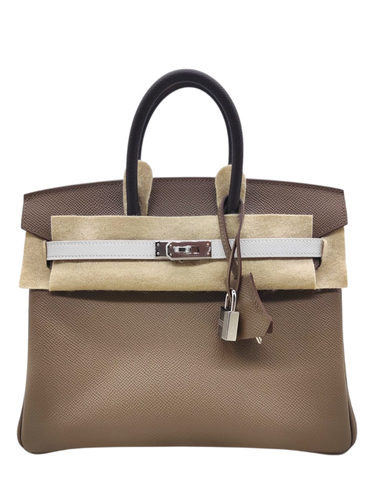 Hermes Birkin Retourne 25 Etoupe Ebene Gris Pale Epsom PHW