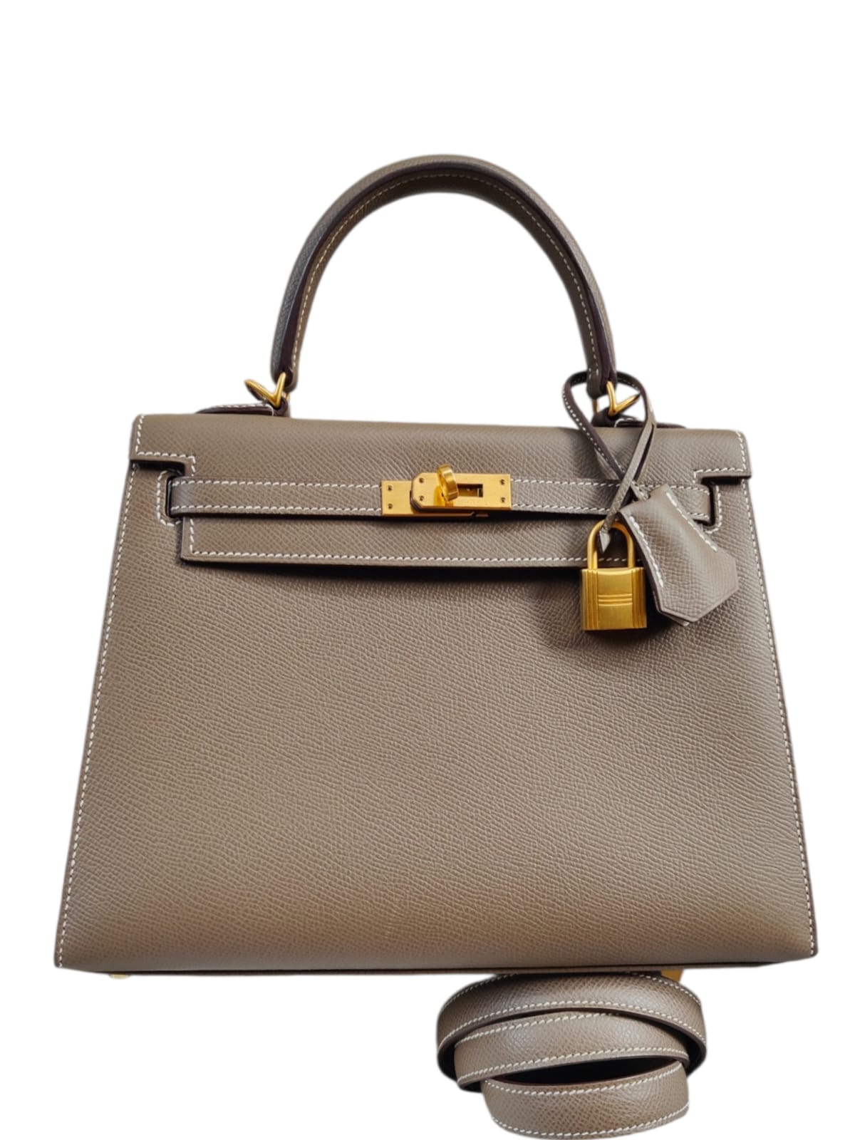 Hermes Kelly Sellier 25 Hss Etoupe & Craie Epsom Brushed Gold Hardware