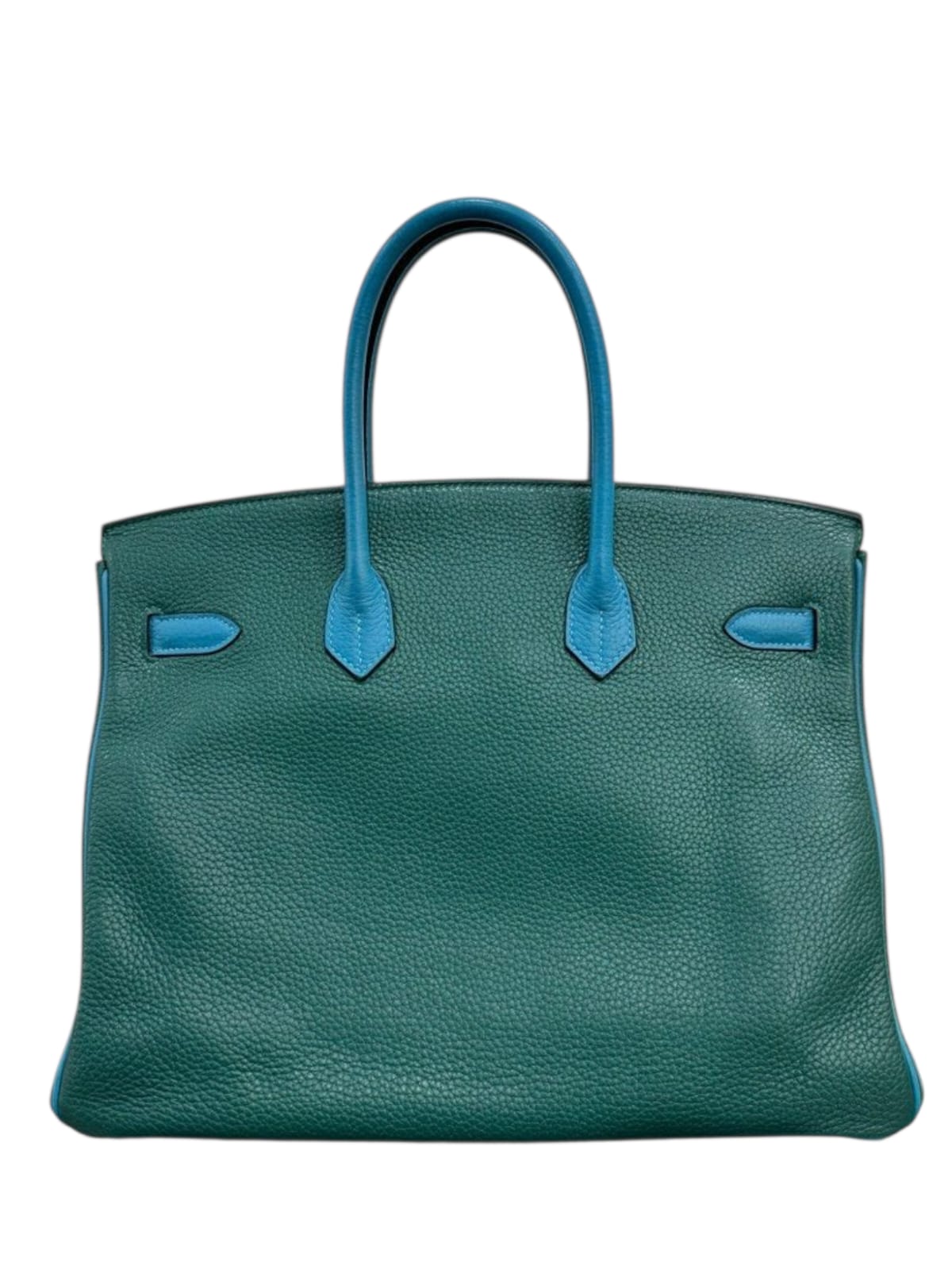 Hermes Birkin Retourne Vintage 35 Malachite & Blue Celeste Clemence PHW