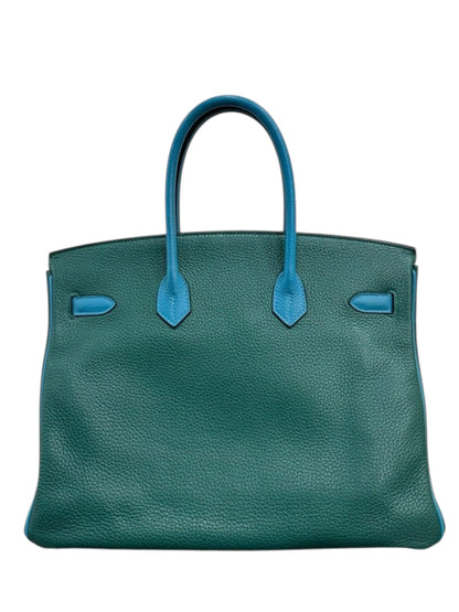 Hermes Birkin Retourne Vintage 35 Malachite & Blue Celeste Clemence PHW