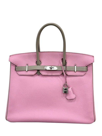 Hermes Birkin Retourne Vintage SO 35 Mauve Bubblegum Pink & Tourterelle Clemence PHW