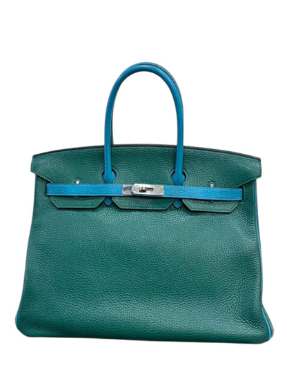 Hermes Birkin Retourne Vintage 35 Malachite & Blue Celeste Clemence PHW