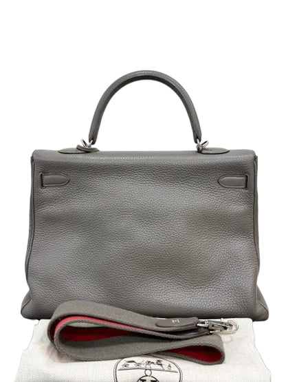 Hermes Kelly Retourne Vintage 35 Gris Etain Clemence PHW