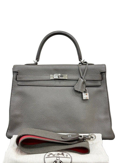 Hermes Kelly Retourne Vintage 35 Gris Etain Clemence PHW