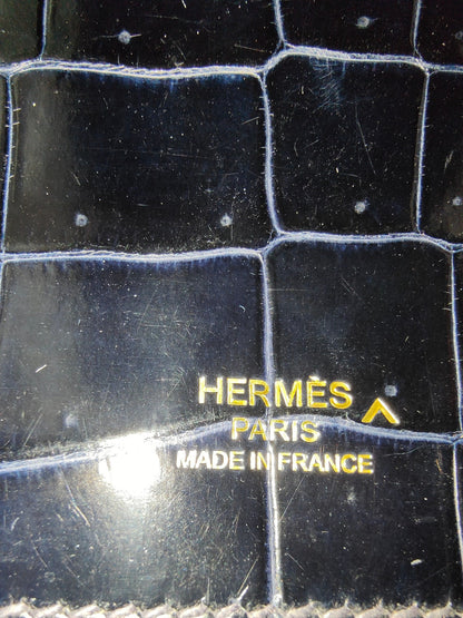 Hermes Kelly Cut  Blue Marine Shiny Porosus GHW