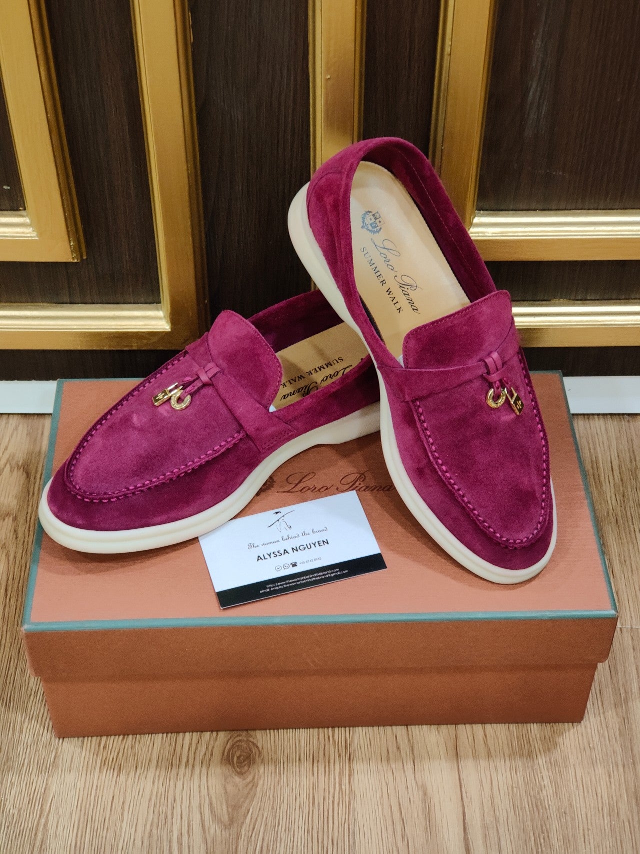 Loro Piana Women's Summer Charms Walk Loafers Suede Burgundy GHW