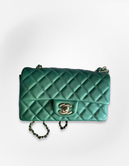 Chanel Mini Rectangular Green Iridescent Lambskin LGHW 22A