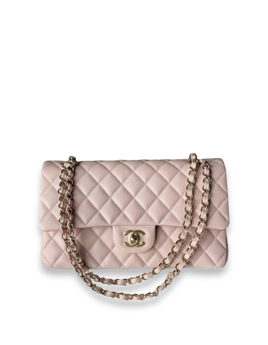 Chanel Classic Medium Rose Clair Caviar LGHW 21S