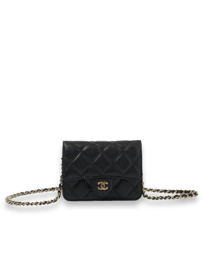 Chanel Card Holder With Chain  Black Caviar LGHW