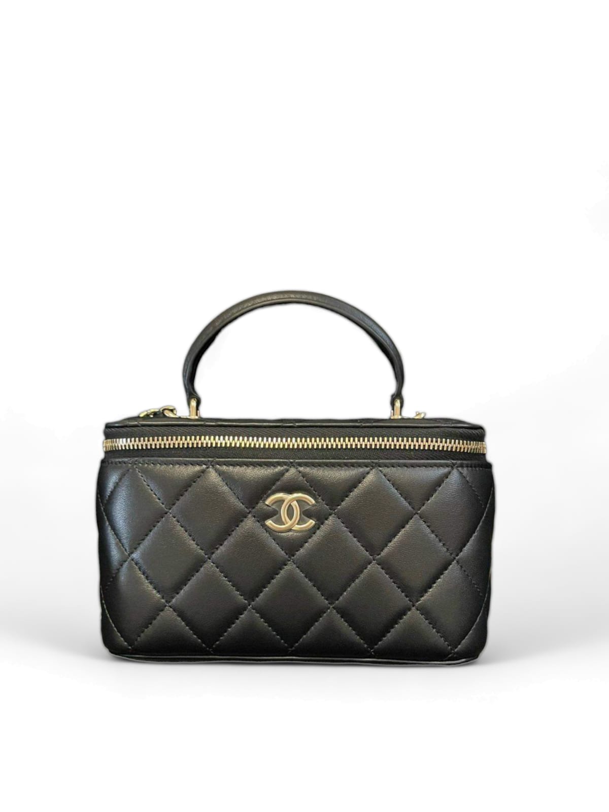 Chanel Vanity Top Handle Black Lambskin LGHW 23K – The Woman Behind The  Brand