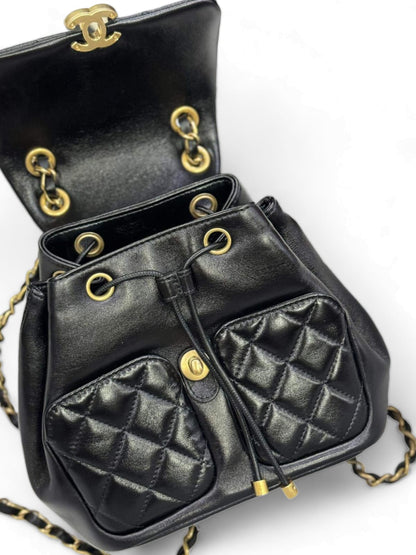 Chanel Backpack Black Lambskin AGHW 23K