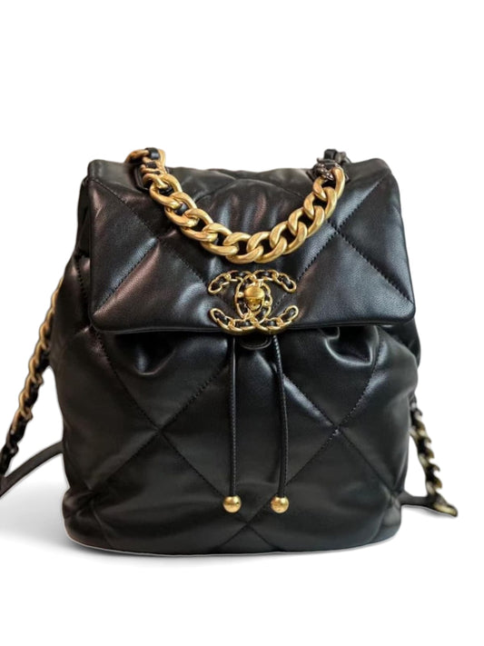 Chanel Backpack Black Lambskin AGHW 24C
