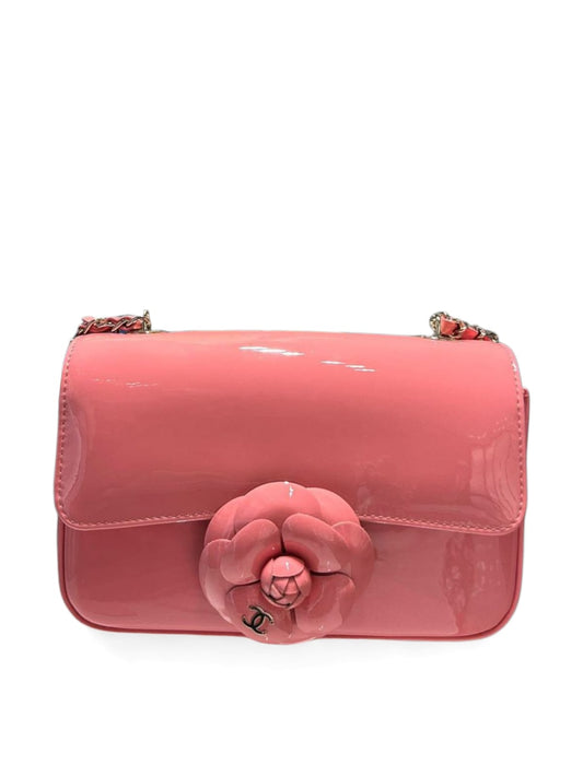 Chanel Flap Bag Mini Camelia Pink Patent LGHW