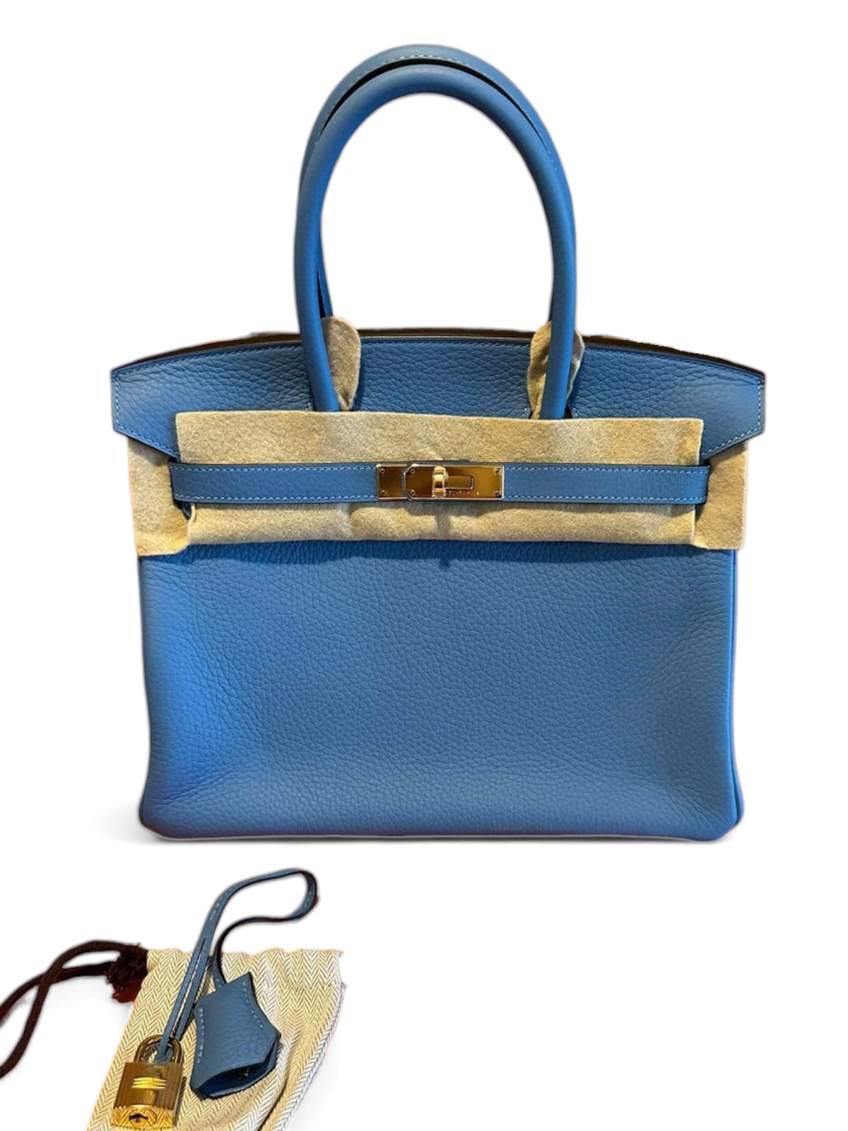 Hermes Birkin Retourne 30 Bleu Paradis Clemence GHW