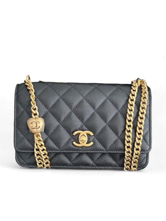 Chanel Wallet On Chain My Heart Black Caviar AGHW 24P
