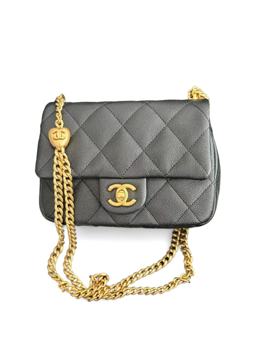 Chanel Mini Flap Bag My Heart Black Caviar AGHW 24P