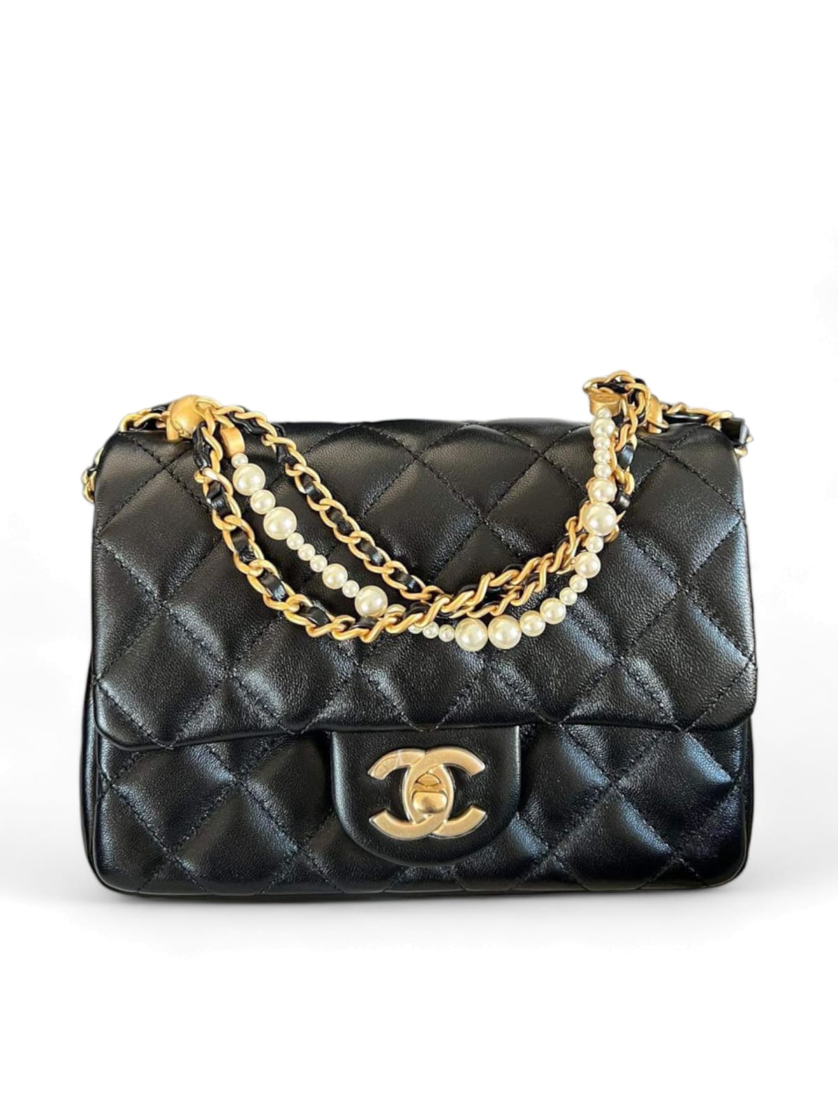 Chanel Mini Square Black Lambskin AGHW 24P