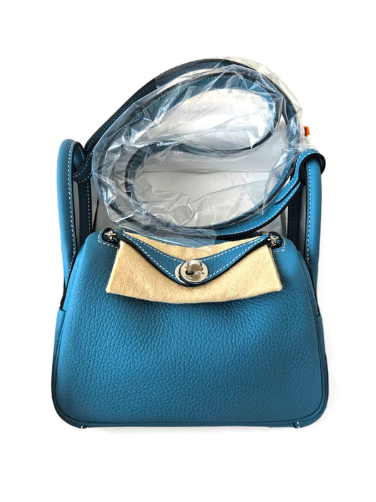 Hermes Lindy Mini Blue Jean Clemence PHW