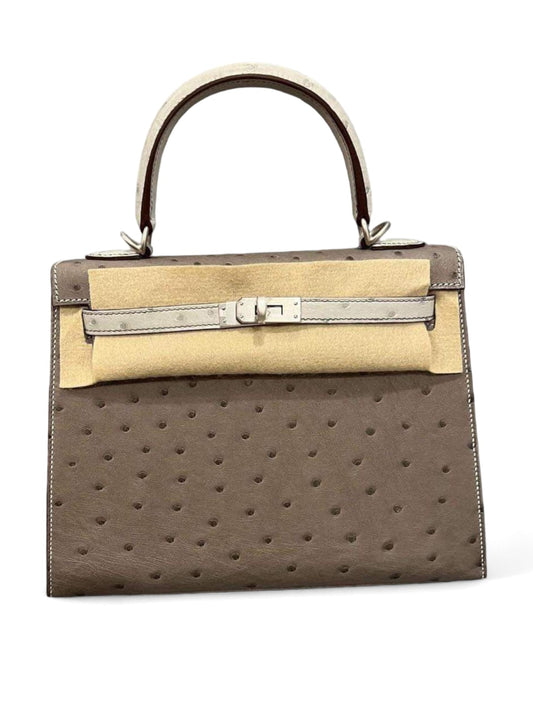 Hermes Kelly Sellier 25  Hss Gris T And Gris Pale Ostrich BPHW