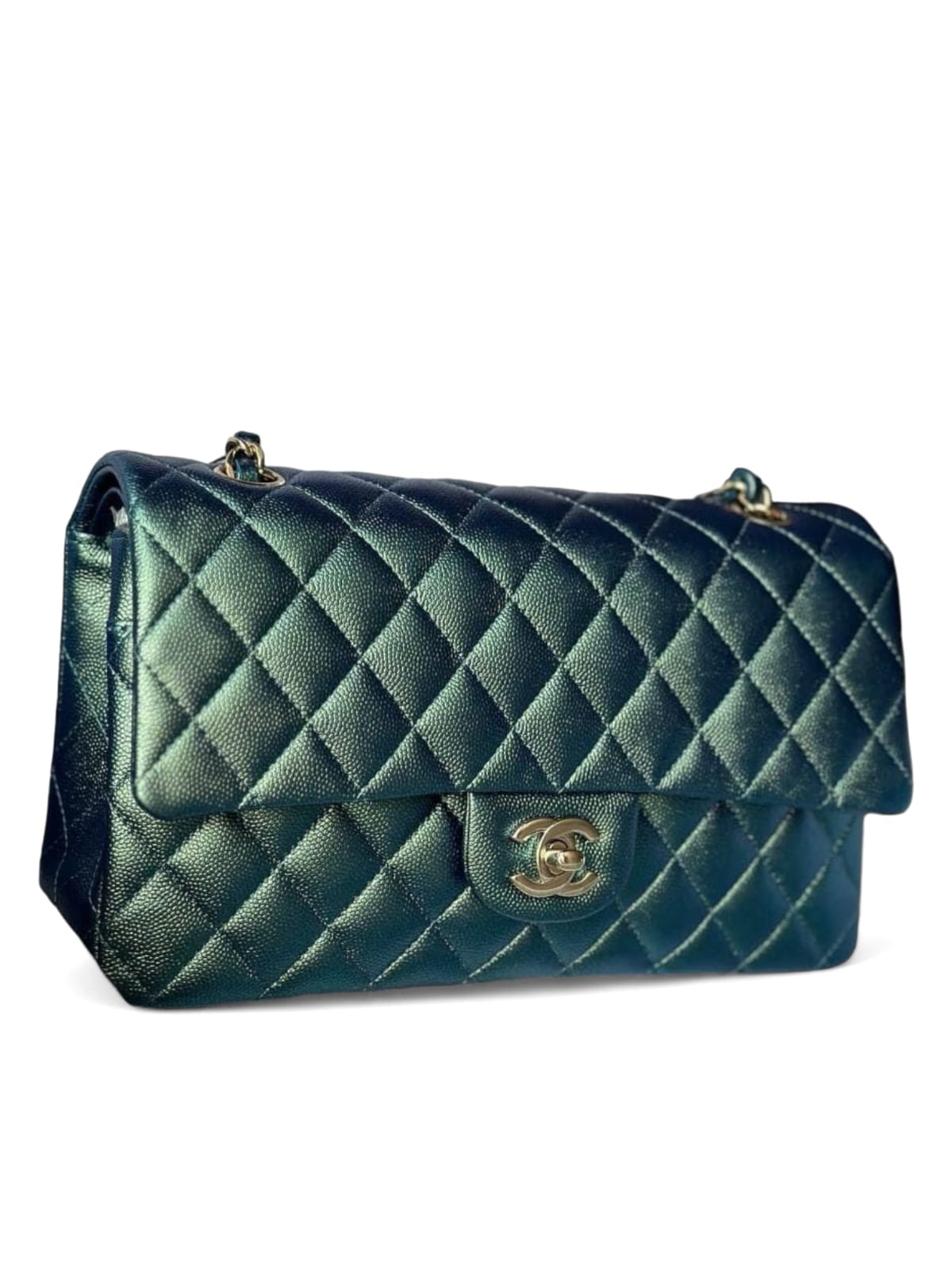 Chanel Classic Medium Green Pearly Caviar LGHW