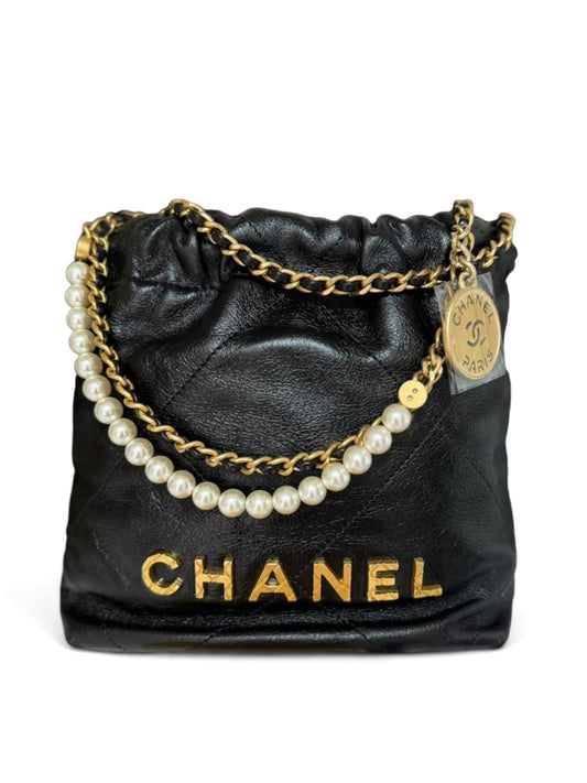 Chanel Hobo Mini Black With Pearl Calfskin AGHW