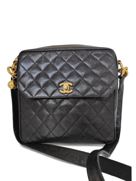 Chanel Vintage Camera Bag With CoCo Crush Ball Black Caviar GHW