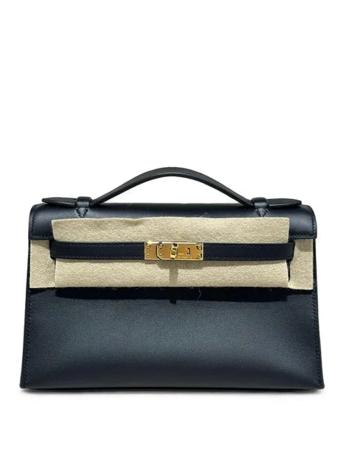 Hermes Kelly Pochette Noir Swift GHW